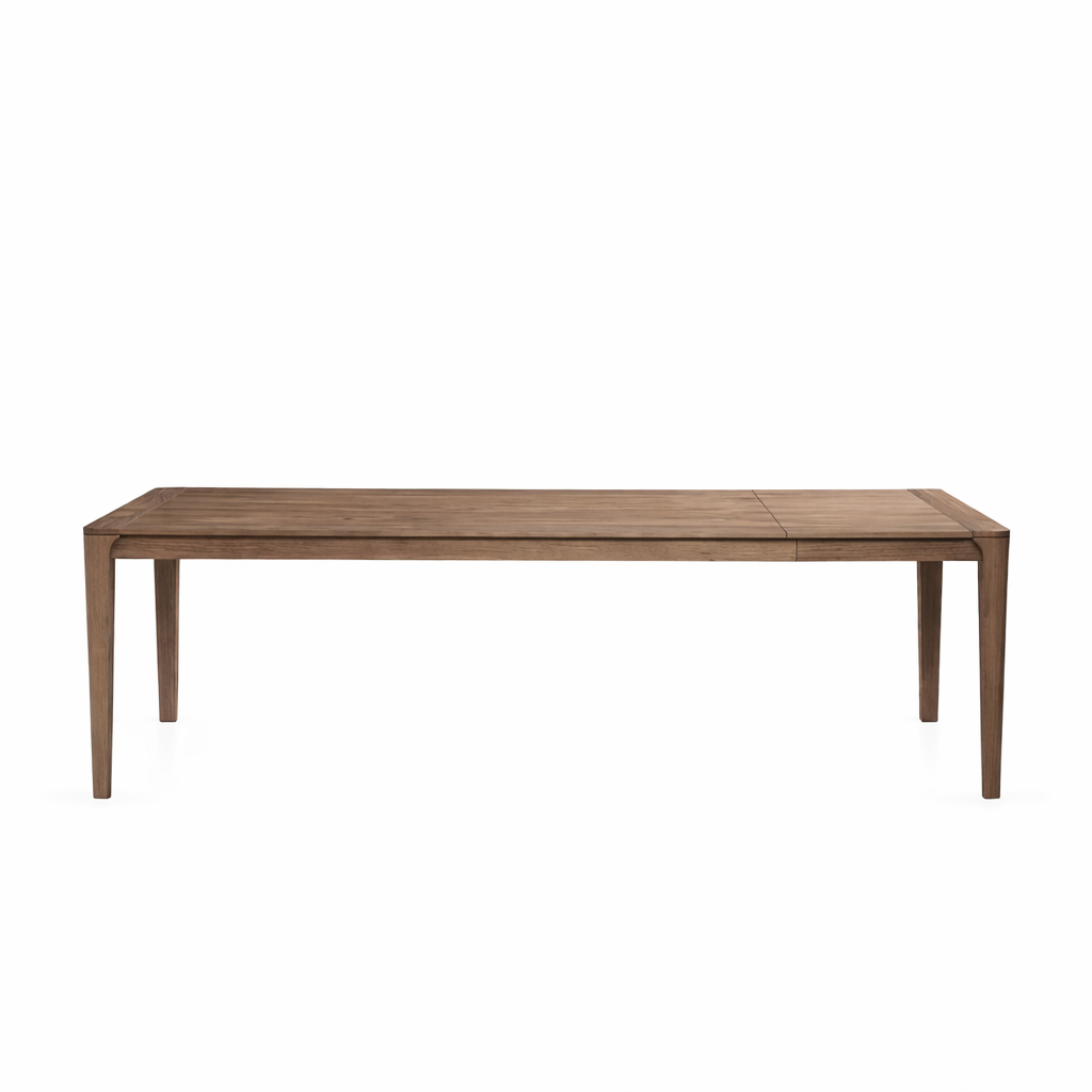 Wooden dining table on a white background