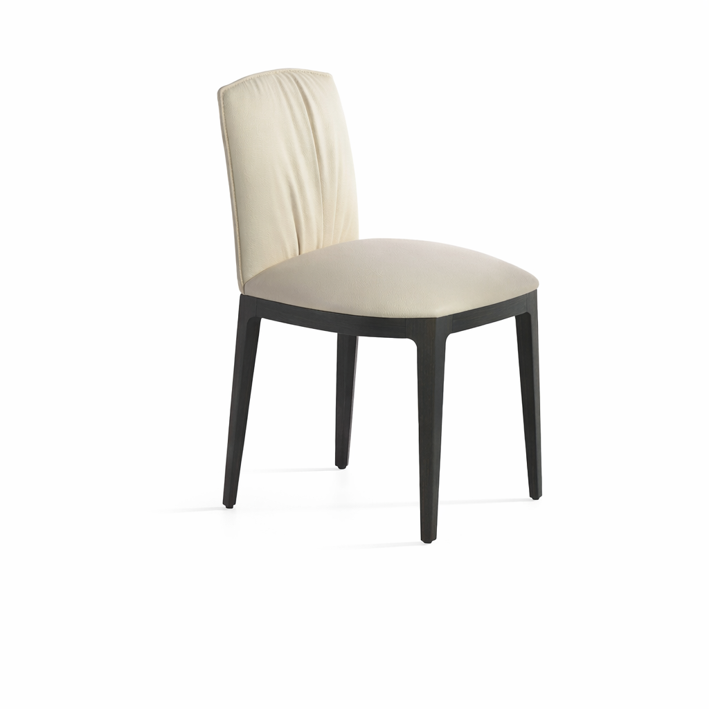Chair with beige cushioned seat and backrest on a white background