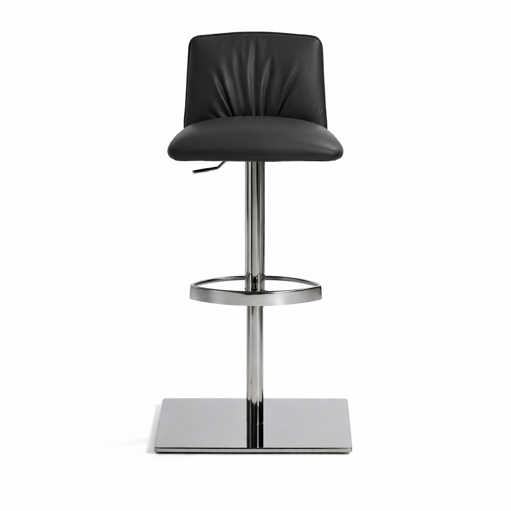 Black bar stool with chrome base on a white background