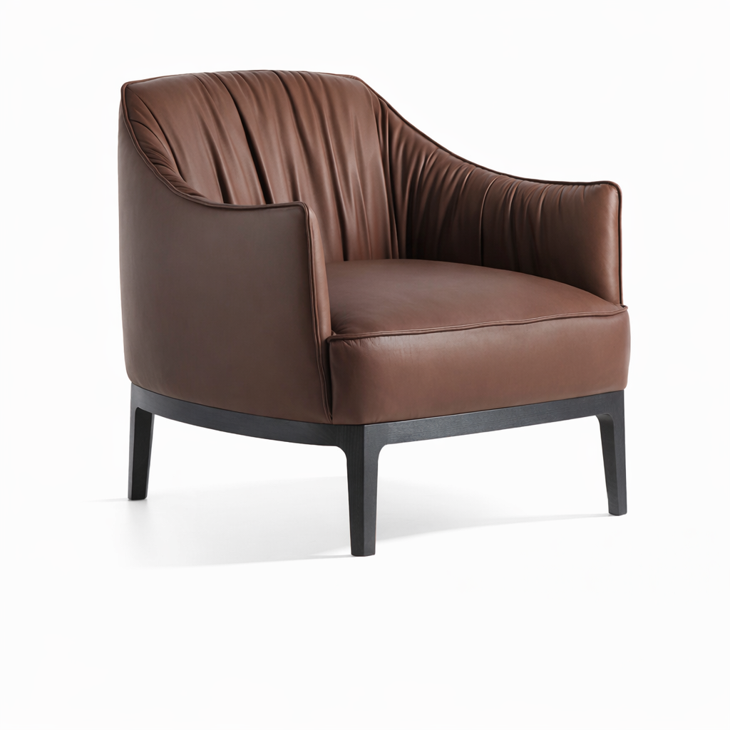 Brown leather armchair on a white background